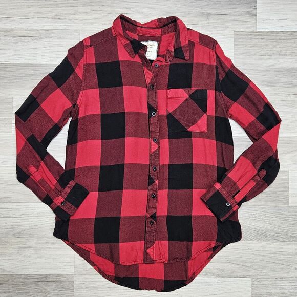 ARIZONA JEANS Womens Red Buffalo Plaid Boyfriend Fit Longsleeve Button Front... - Picture 1 of 6